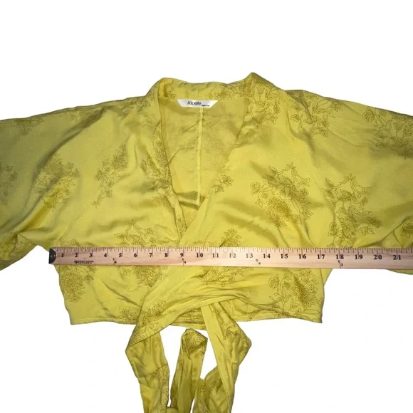 Zapelle Custom Rayon Yellow Floral Tie Front Crop Cropped Top - S/M?Bust 36” - Picture 7 of 11
